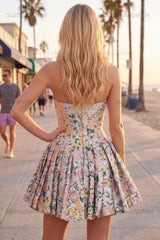 Suzhoufashion Grey Corset Jacquard A-Line Short Homecoming Dress with Bow