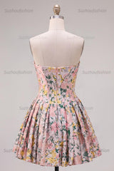Suzhoufashion Grey Corset Jacquard A-Line Short Homecoming Dress with Bow