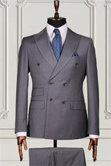 Suzhoufashion Grey Formal Striped Double Breasted Bespoke Men Suits