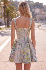 Suzhoufashion Grey Square Neck Jacquard A-Line Short Corset Homecoming Dress