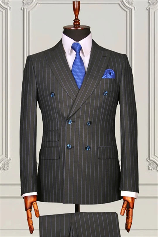 Suzhoufashion Grey Two Pieces Striped Best Fitted Prom Men Suits