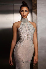 Suzhoufashion Halter Formal Dress Silver Beaded Sheath/Column Evening Gown