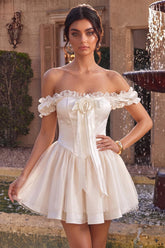 Suzhoufashion Ivory Ruffled A Line Corset Short Homecoming Dress with 3D Flower