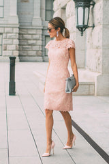 Suzhoufashion Lace Blushing Pink Formal Dresses Knee Length Wedding Party Dress