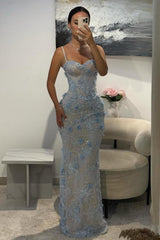 Suzhoufashion Light Blue 3D Floral Lace Beaded Mermaid Prom Dress With Illusion Corset Bodice Formal Evening Gown
