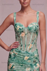 Suzhoufashion Light Green Floral Corset Tight Short Homecoming Dress with Ruffles
