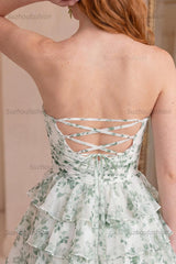 Suzhoufashion Light Green Strapless A Line Short Corset Homecoming Dress with Ruffles