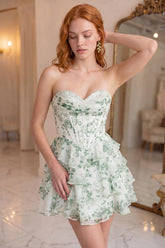 Suzhoufashion Light Green Strapless A Line Short Corset Homecoming Dress with Ruffles