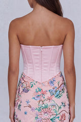 Suzhoufashion Light Pink Floral Corset Ruched Strapless Tight Short Homecoming Dress