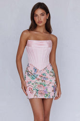 Suzhoufashion Light Pink Floral Corset Ruched Strapless Tight Short Homecoming Dress