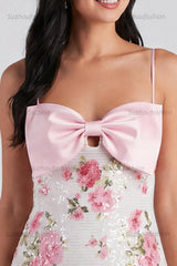 Suzhoufashion Light Pink Sequin Floral Tight Short Homecoming Dress with Bow