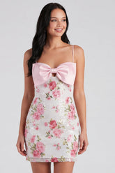 Suzhoufashion Light Pink Sequin Floral Tight Short Homecoming Dress with Bow