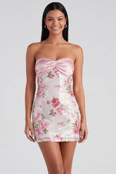 Suzhoufashion Light Pink Strapless Sequin Floral Tight Short Homecoming Dress