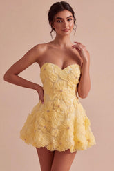 Suzhoufashion Light Yellow Beaded Floral A Line Short Homecoming Dress
