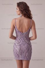 Suzhoufashion Lilac Beaded Tight Short Homecoming Dress