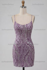 Suzhoufashion Lilac Beaded Tight Short Homecoming Dress