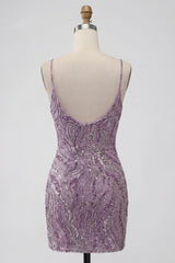 Suzhoufashion Lilac Beaded Tight Short Homecoming Dress