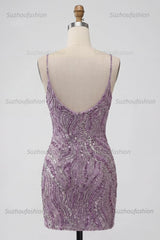 Suzhoufashion Lilac Beaded Tight Short Homecoming Dress