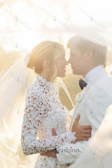 Suzhoufashion Long Sleeve Beach Wedding Dress Lace High Neck Mermaid Bridal Gown