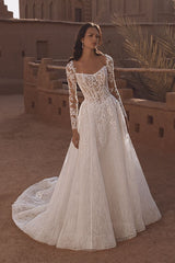 Suzhoufashion Long Sleeve Wedding Dress Tulle A Line Bridal Gown