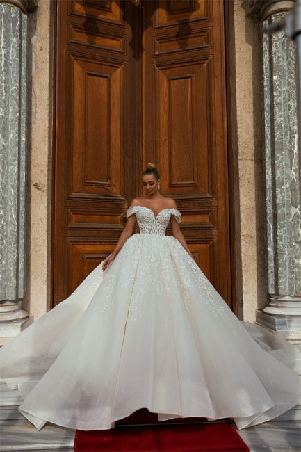Suzhoufashion Luxury Princess Long A-Line Off-The-Shoulder Lace Wedding Dresses Suzhoufashion Luxury Princess Long A-Line Off-The-Shoulder Lace Wedding Dresses