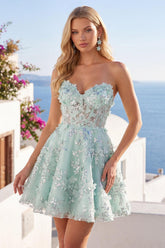 Suzhoufashion Mint Floral Sweetheart Beaded A-Line Corset Short Homecoming Dress