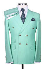 Suzhoufashion Mint Green Peaked Lapel Double Breasted Prom Men Suits