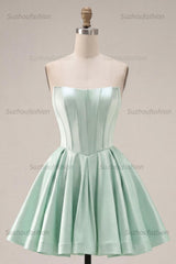 Suzhoufashion Mint Green Strapless Corset A-Line Short Homecoming Dress