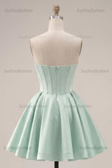 Suzhoufashion Mint Green Strapless Corset A-Line Short Homecoming Dress