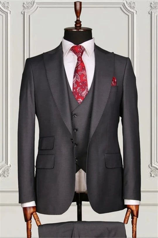 Suzhoufashion Modern Grey Peaked Lapel Three Pieces Men Suits