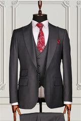 Suzhoufashion Modern Grey Peaked Lapel Three Pieces Men Suits