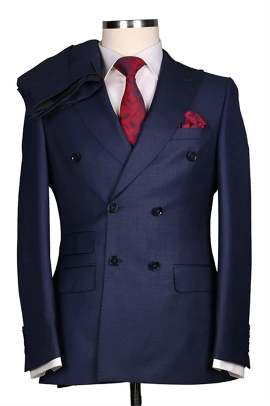 Suzhoufashion Navy Double Breasted Close Fitting Formal Men Suits