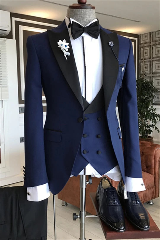 Suzhoufashion Navy Peaked Lapel Slim Fit Wedding Men Suits