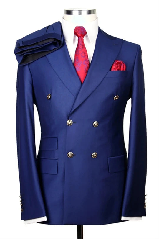 Suzhoufashion Navy Peaked Lapel Two Pieces Wedding Men Suits
