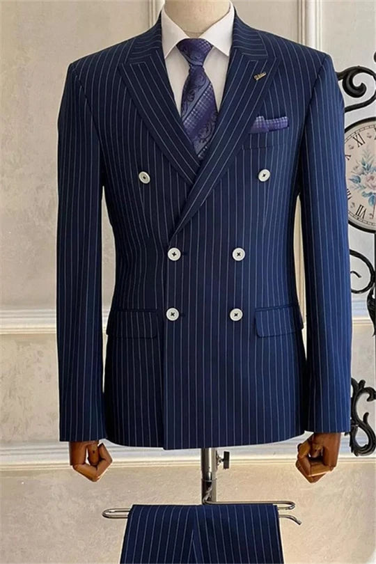 Suzhoufashion Navy Peaked Lapel Two Pieces Wedding Men Suits
