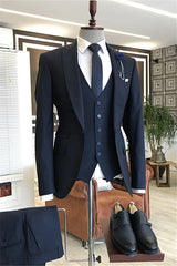 Suzhoufashion Navy Solid Three Pieces Business Suits