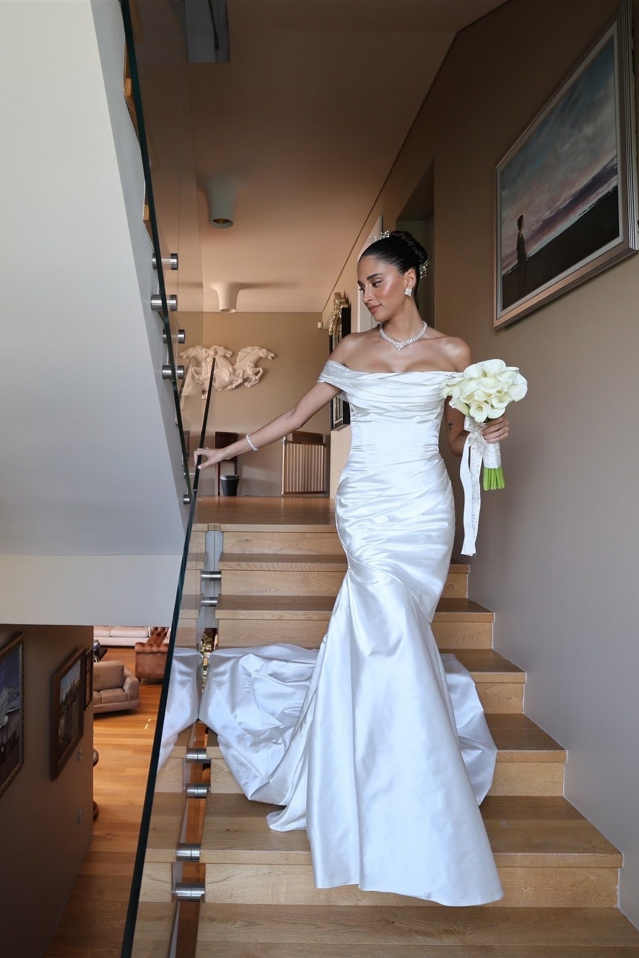 Suzhoufashion Off The Shoulder Beach Wedding Dress Satin Mermaid Bridal Gown