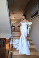 Suzhoufashion Off The Shoulder Beach Wedding Dress Satin Mermaid Bridal Gown