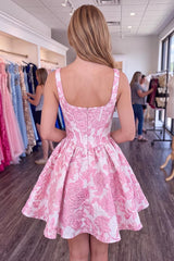 Suzhoufashion Pink Floral A-Line Corset Short Homecoming Dress