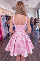 Suzhoufashion Pink Floral A-Line Corset Short Homecoming Dress