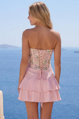 Suzhoufashion Pink Floral A-Line Short Homecoming Dress with Ruffles