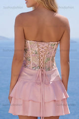 Suzhoufashion Pink Floral A-Line Short Homecoming Dress with Ruffles