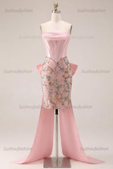 Suzhoufashion Pink Floral Beaded Corset Tight Short Homecoming Dress with Bow
