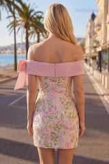 Suzhoufashion Pink Floral Beaded Tight Short Homecoming Dress with Bow