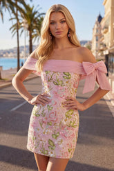 Suzhoufashion Pink Floral Beaded Tight Short Homecoming Dress with Bow