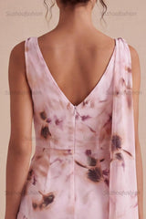Suzhoufashion Pink Floral Cowl Neck Ruched Tight Short Homecoming Dress with Sash