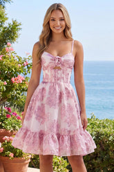 Suzhoufashion Pink Floral Keyhole Corset Short Homecoming Dress with 3D Flower
