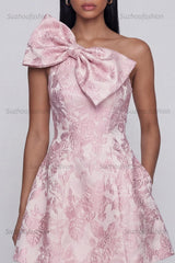 Suzhoufashion Pink Floral One Shoulder A-Line Short Cocktail Dress with Bow