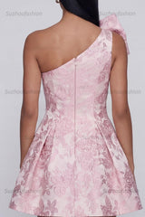 Suzhoufashion Pink Floral One Shoulder A-Line Short Cocktail Dress with Bow