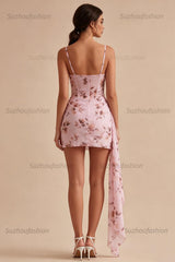 Suzhoufashion Pink Floral Ruched Corset Tight Short Homecoming Dress with Sash